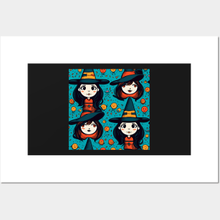 Witches With Black Hat Pattern Posters and Art